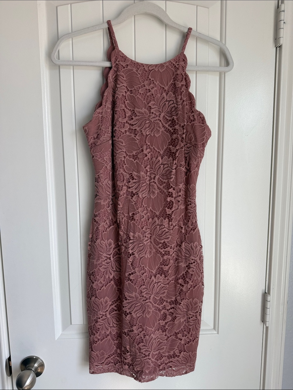 BCX Mauve Lace Midi Dress with Halter Neck